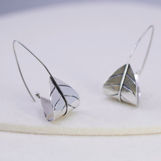 Vintage Sterling 925 silver handmade leaf earrings