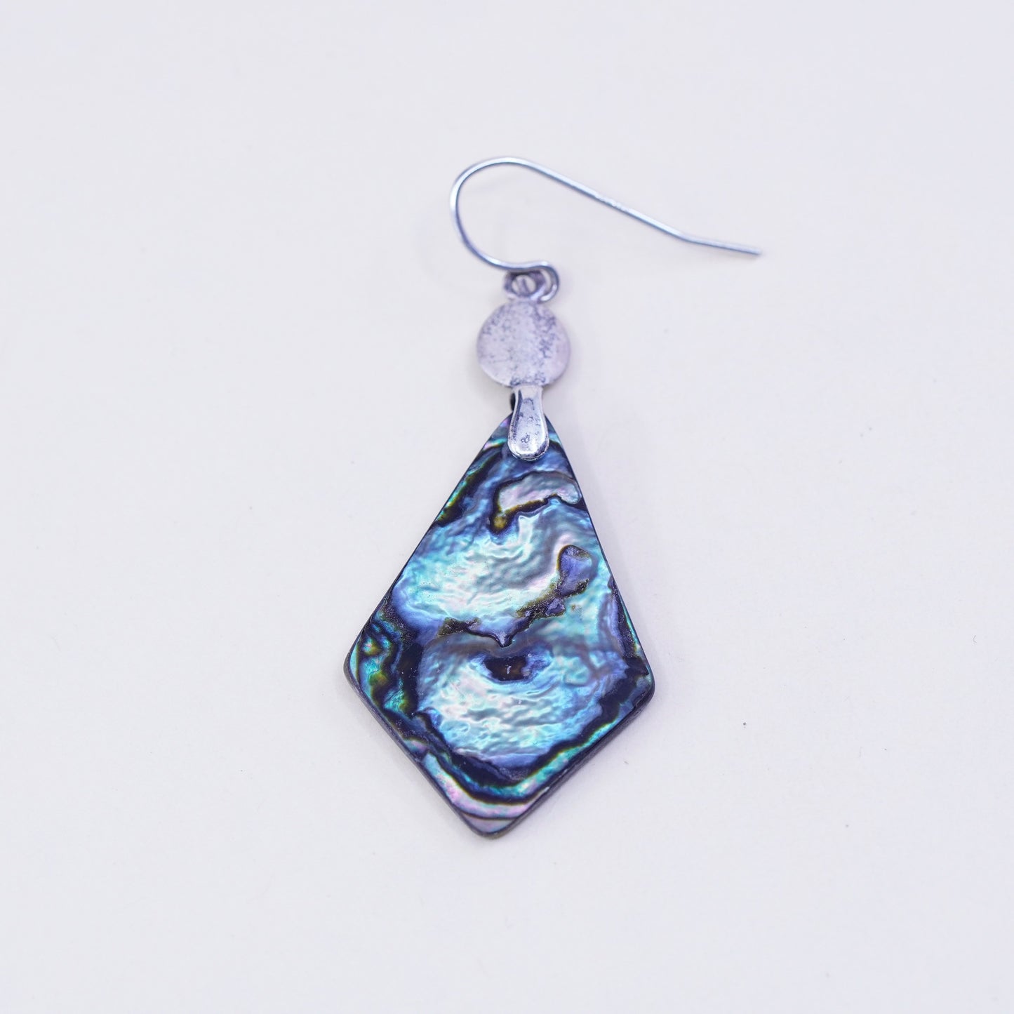 Vintage sterling 925 silver handmade oval earrings with abalone