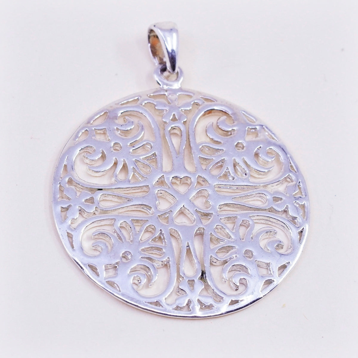 Irish Celtic knot sterling silver pendant, 925 filigree heart clover circle