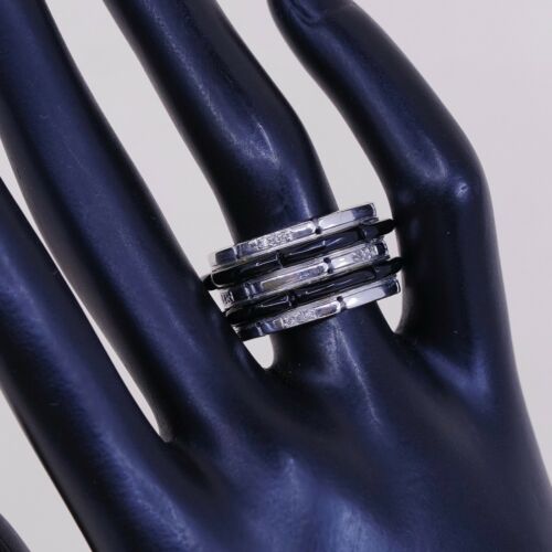 Sz 7.5, Vtg Sterling Silver Handmade Ring, 925 Silver Band W Obsidian Inlay