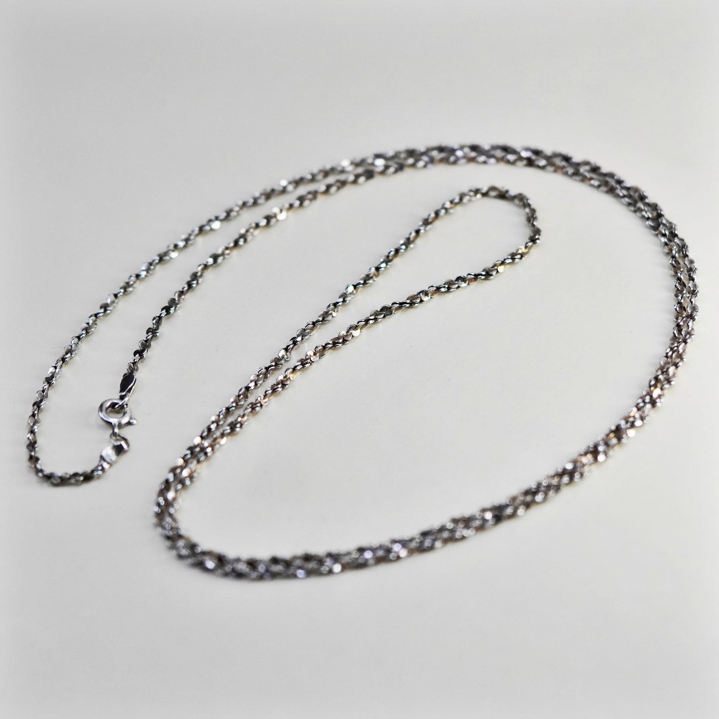 30”, 2mm, Vintage sterling silver Italy 925 twisted nugget chain, necklace
