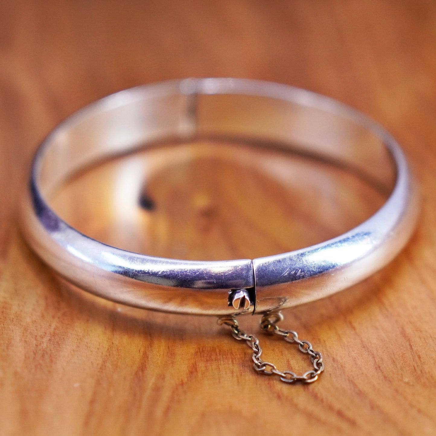 7.25”, Vintage Sterling silver handmade bracelet, wide 925 hinged bangle