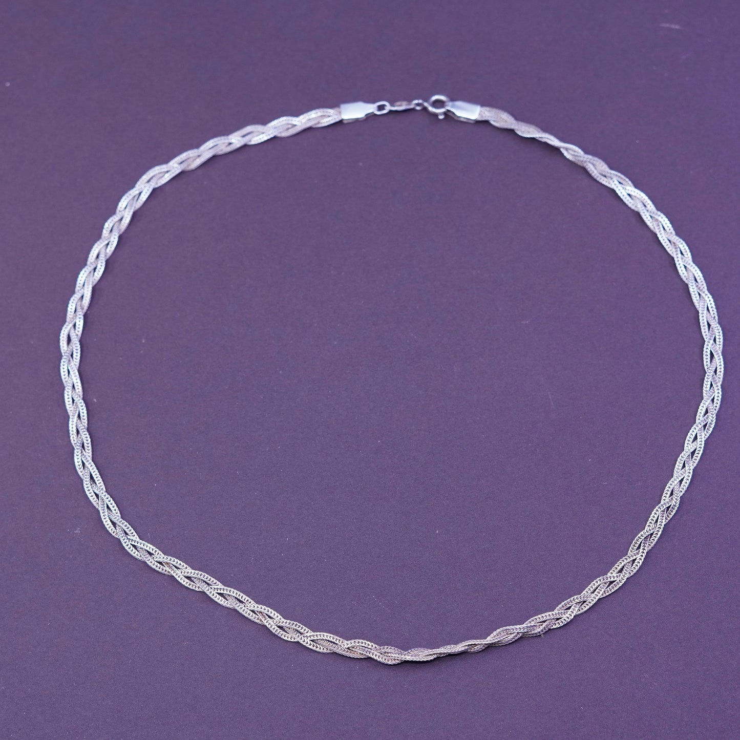 18”, vintage Sterling silver necklace, Italy 925 woven wheat chain