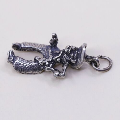 Vintage Sterling Silver Handmade Pendant, 925 Cowboy Charm, Silver Tested