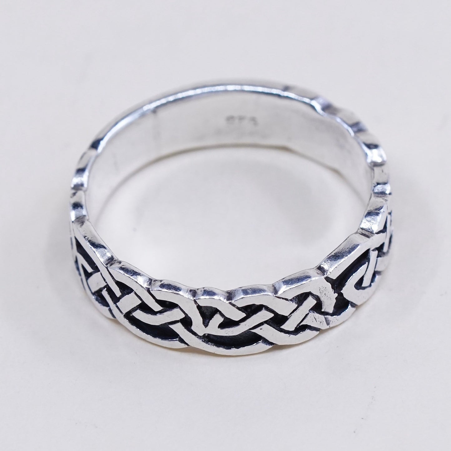 Size 12.25, vtg A8 Sterling 925 silver handmade ring band with woven texture