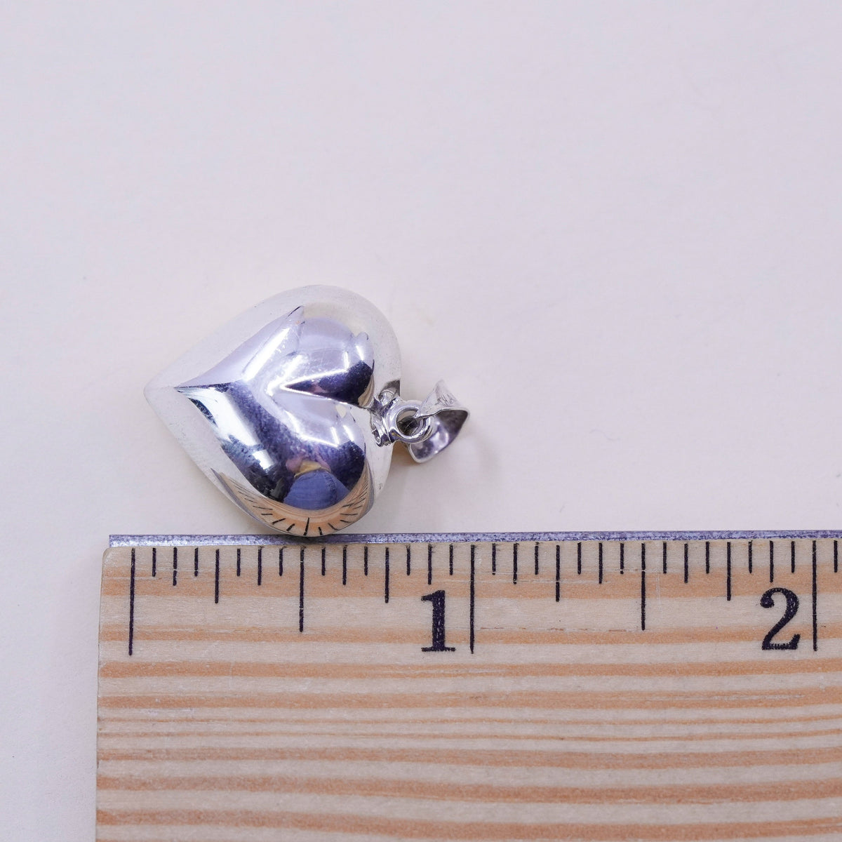Vintage handmade sterling silver puffy heart charm, 925 charm pendant