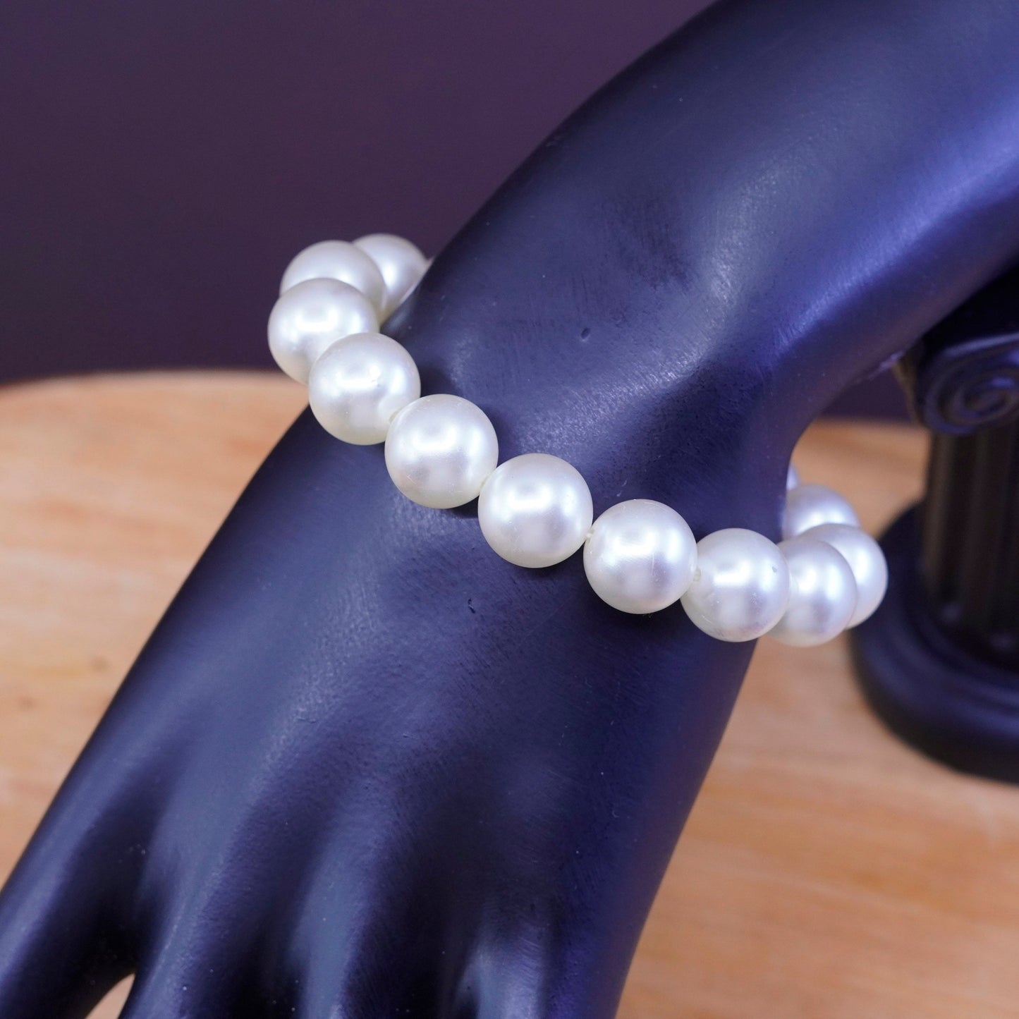 6”, Vintage Sterling silver handmade bracelet, pearl beads chain with 925 clasp