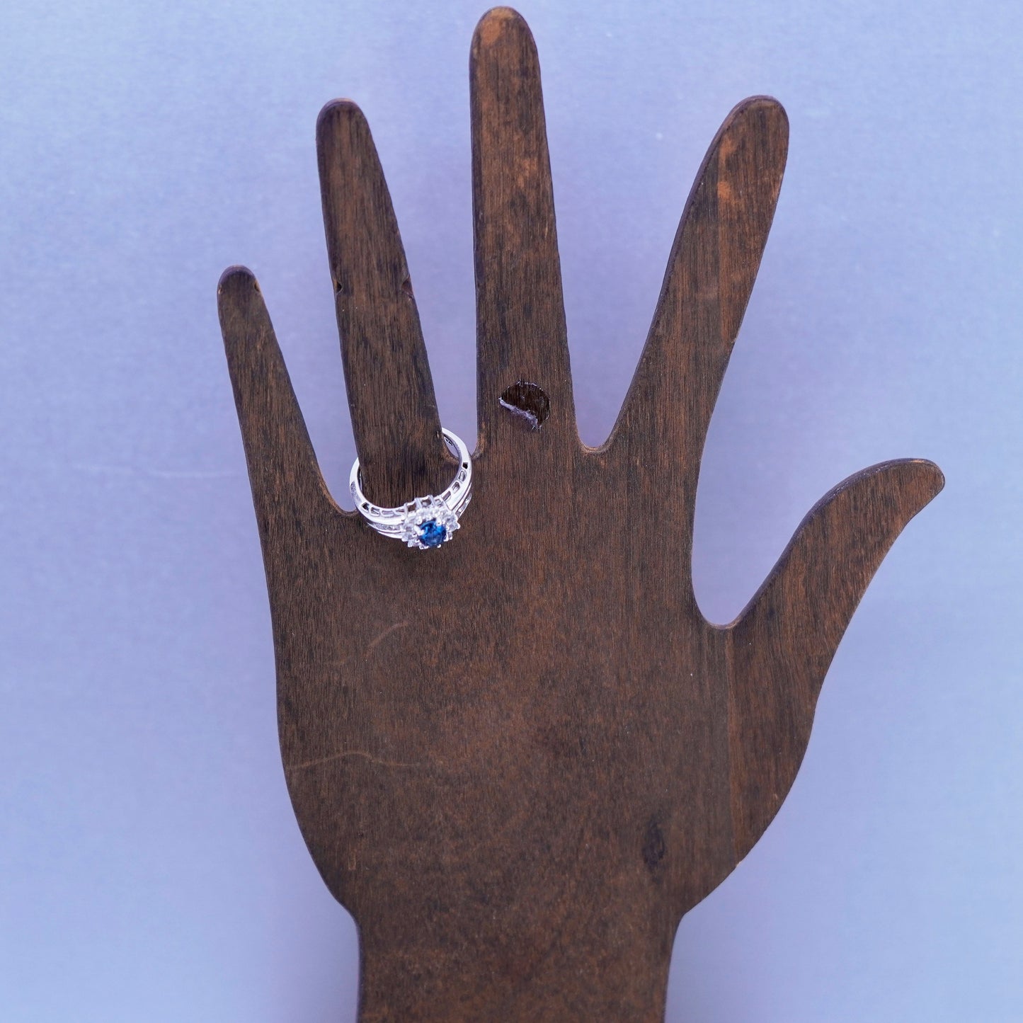 Size 8.25, vintage Sterling 925 silver handmade ring with topaz and cz around