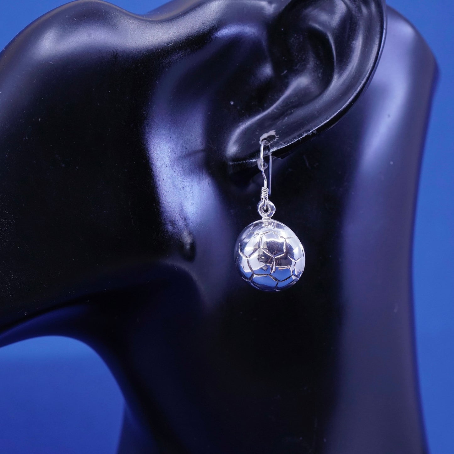 Vintage sterling silver handmade earrings, 925 football soccer dangle
