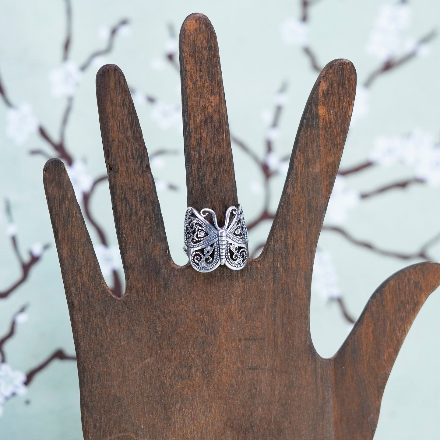 Size 6.5, vintage Sterling silver handmade ring, 925 filigree butterfly band