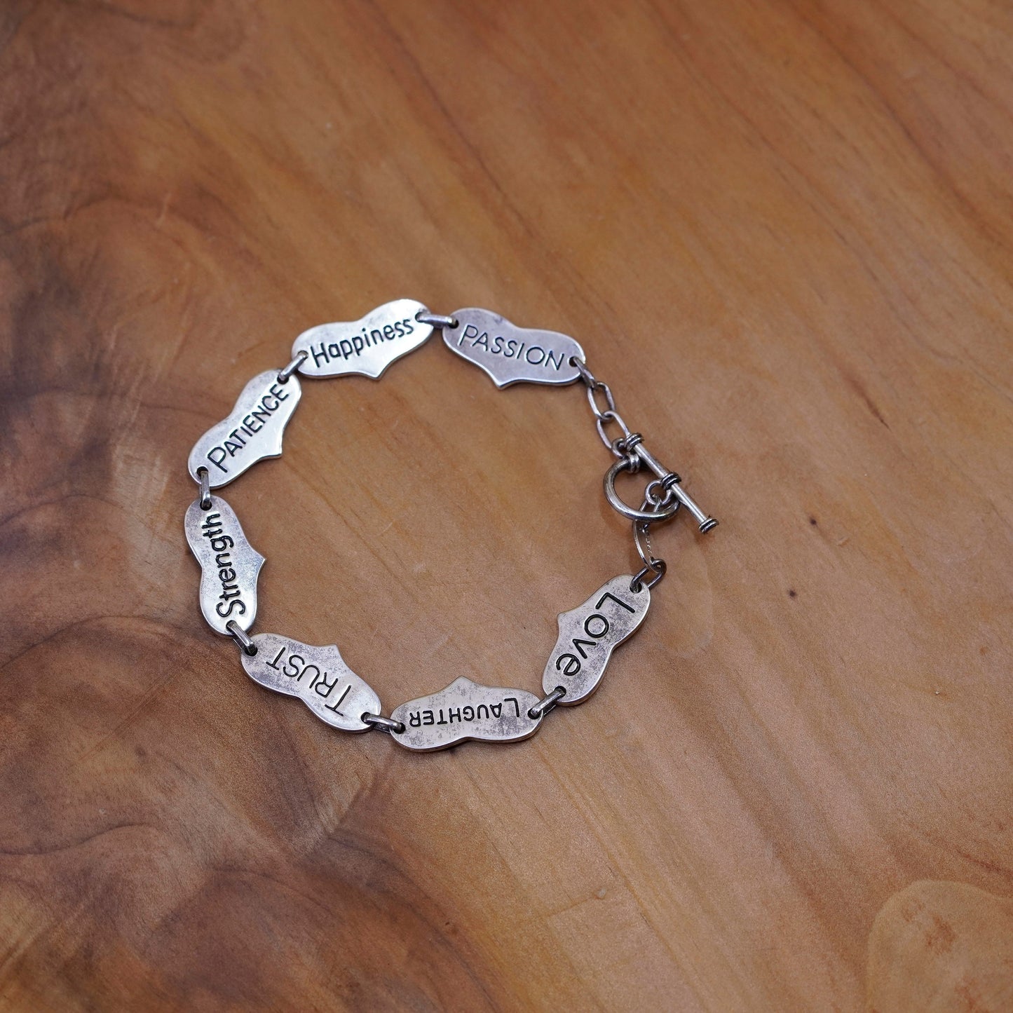 7.5”, Sterling silver bracelet, 925 heart chain “courage, faith, health, hope,