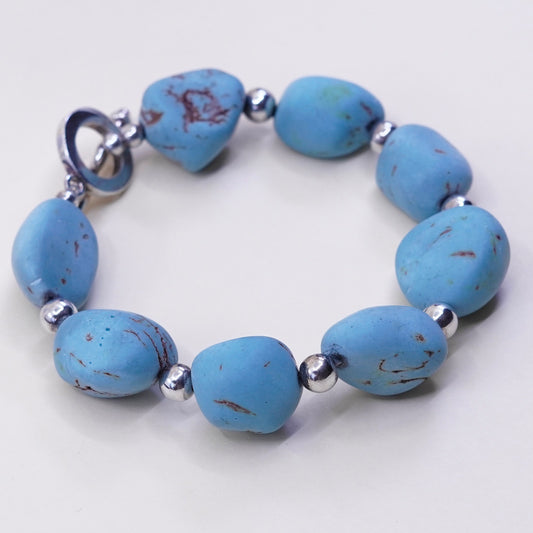 6.75”, Vintage Sterling 925 silver handmade bracelet, Mexico turquoise nugget