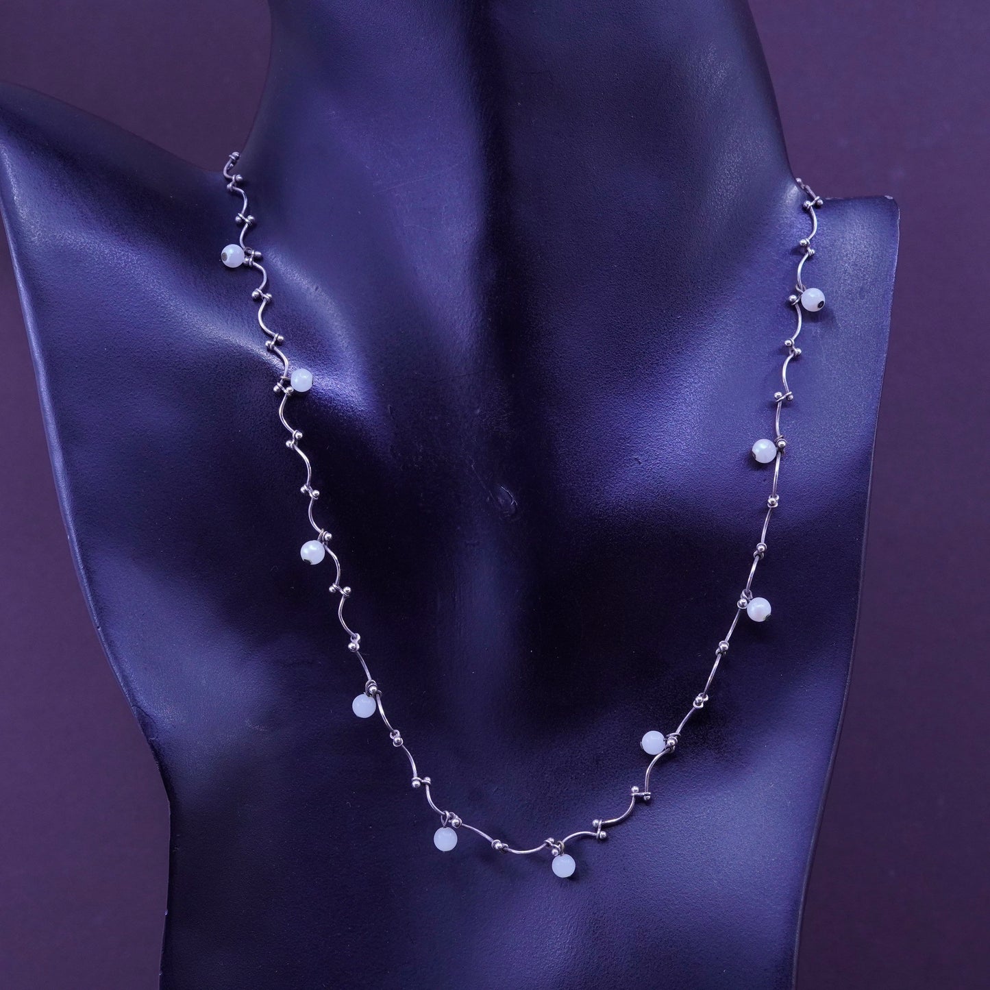 16”, vintage Sterling silver necklace, 925 dna chain with faux pearl