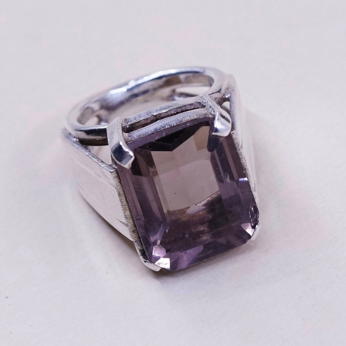 Size 6, vtg sterling silver handmade ring, 925 statement ring w/ smoky topaz