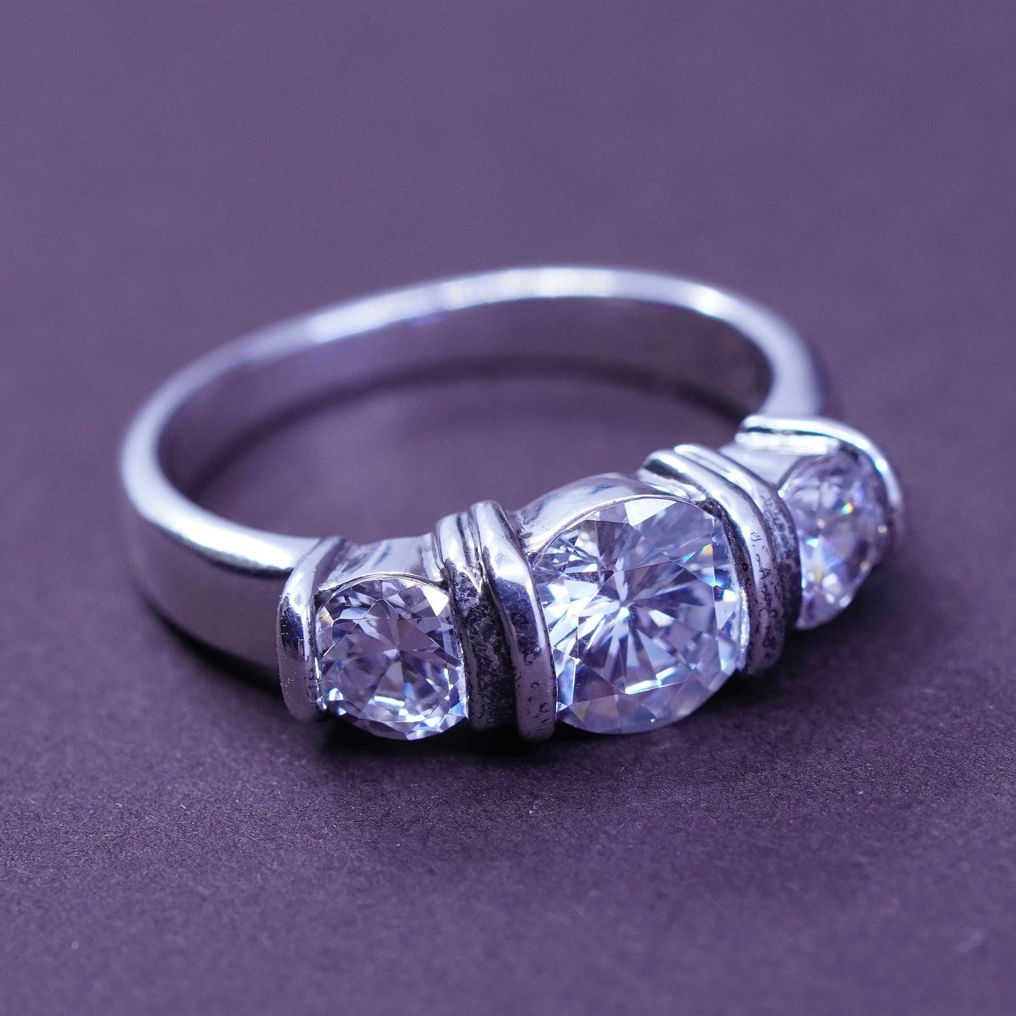Size 7, vintage Sterling silver handmade ring, 925 stackable band with cz