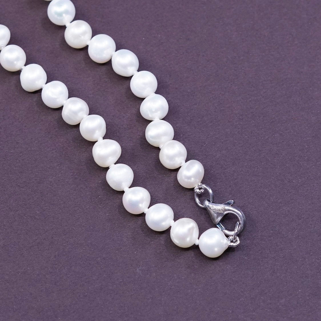20", vtg Sterling silver handmade necklace, 925 clasp w/ freshwater pearl