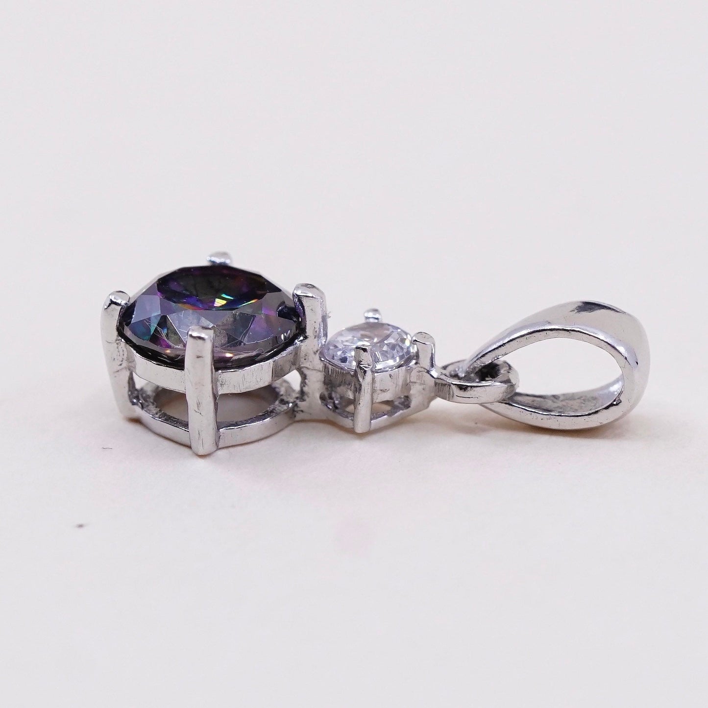 Vintage Sterling silver pendant, 925 silver with rainbow topaz and Cz