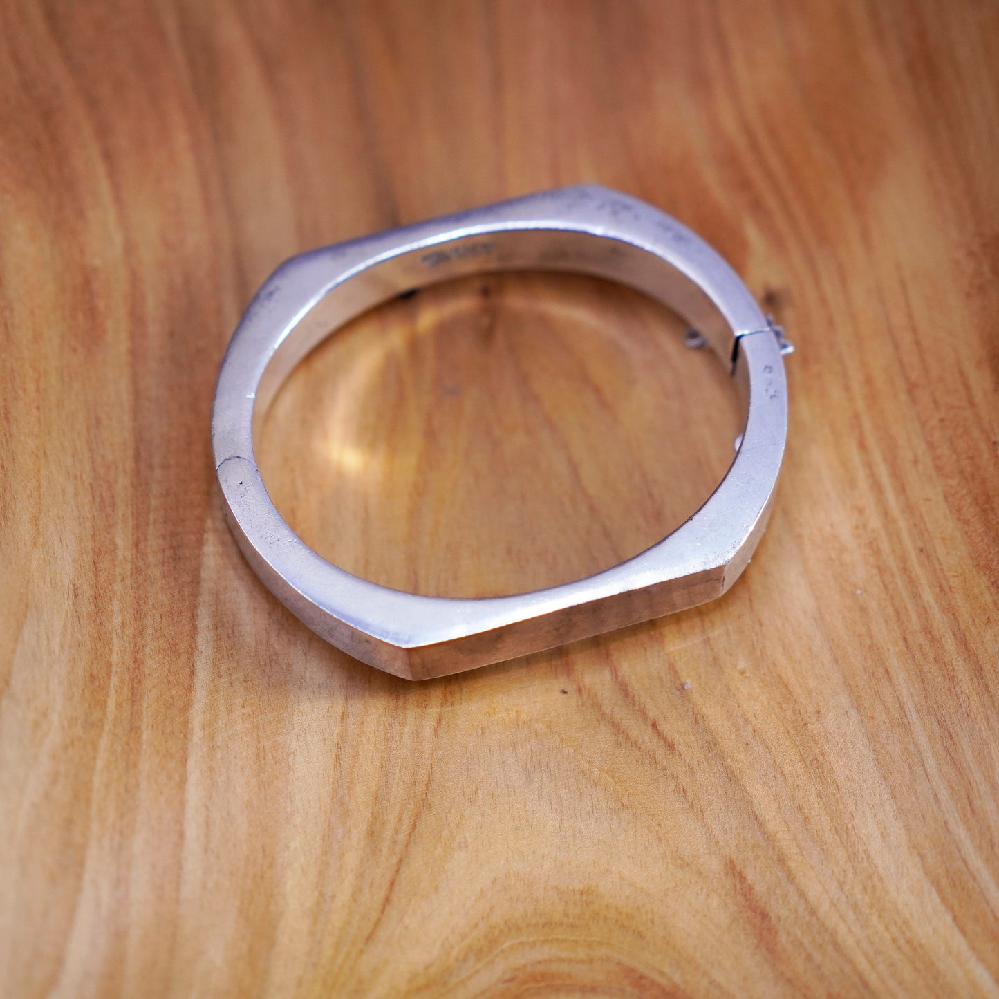 6.75”, vintage Sterling 925 silver handmade bracelet, modern hinged bangle