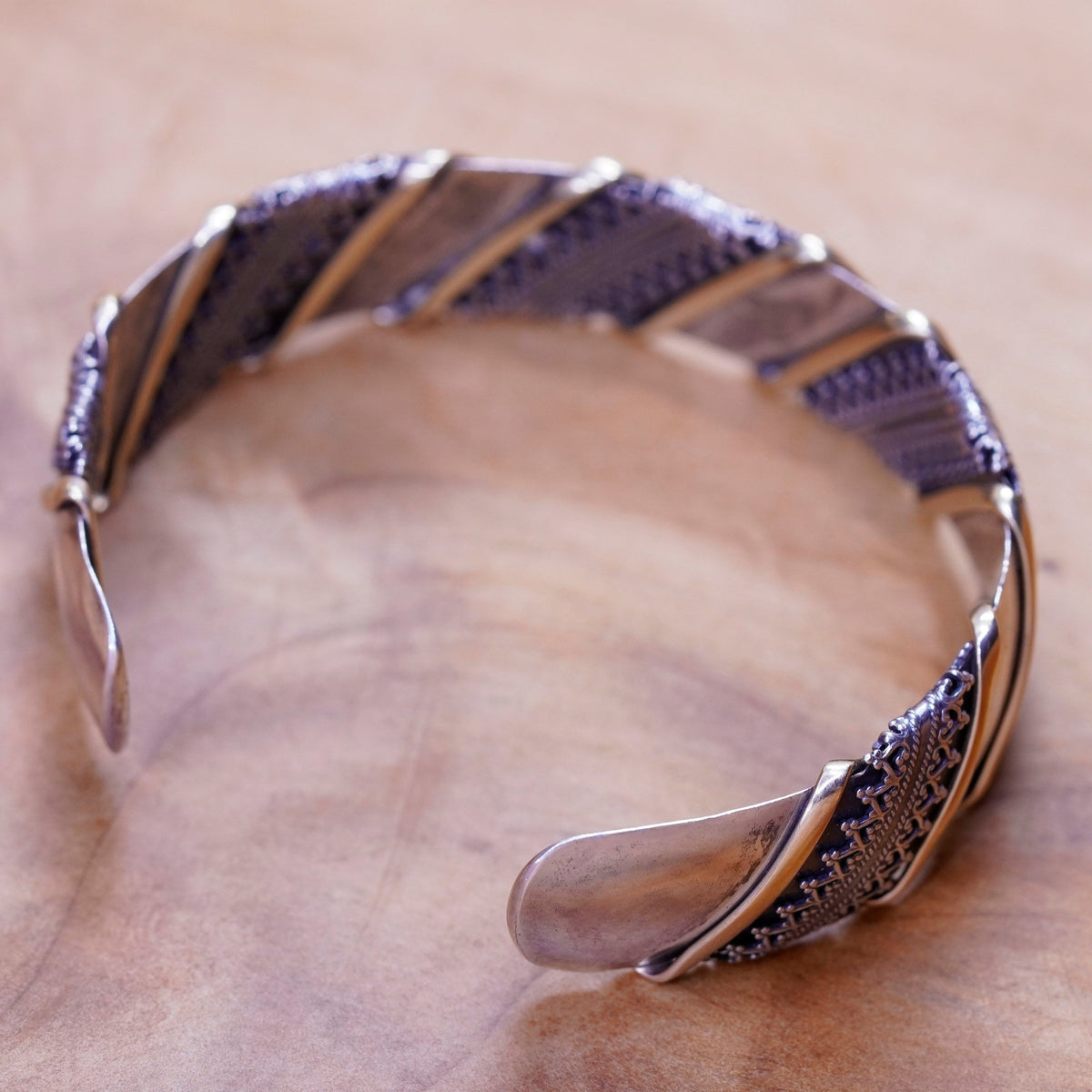 6.5”, mexico two tone Sterling silver handmade bracelet, 925 cuff brass trim
