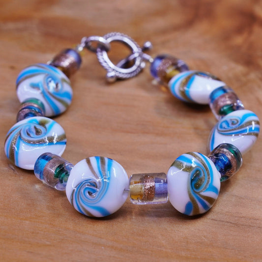 6.25”, Vintage handmade bracelet, blue artisan glass bead bracelet