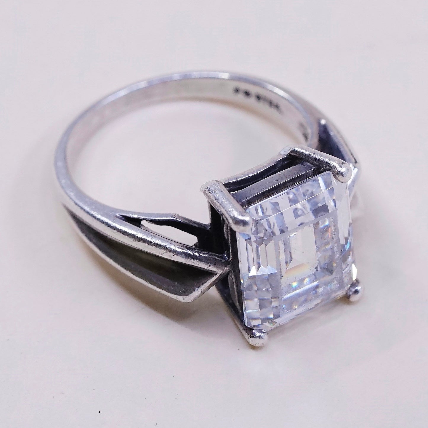 Size 8.5, vintage handmade Sterling 925 silver Statement ring w/ Square Cz
