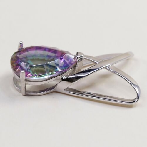 Sterling Silver Handmade Pendant, 925 Silver Frame W/ Rainbow Topaz