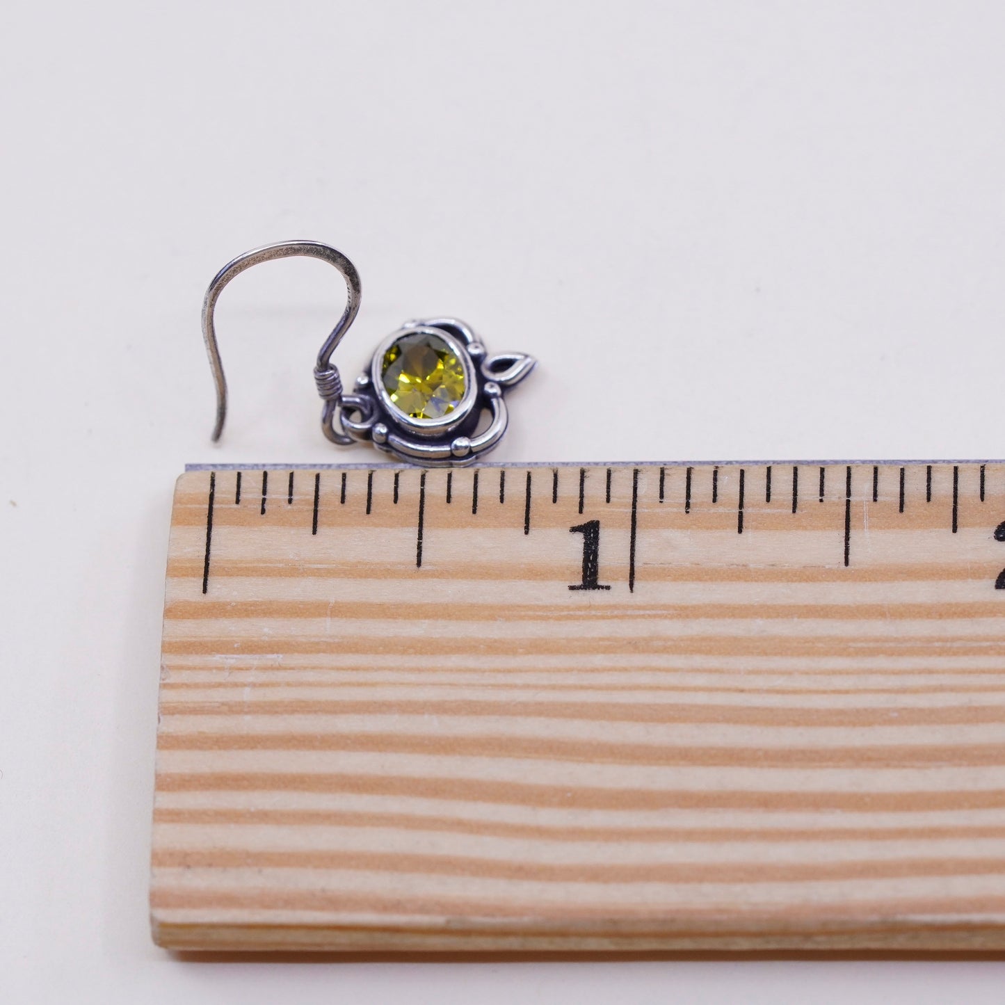Vintage handmade sterling 925 silver olive green crystal earrings with beads