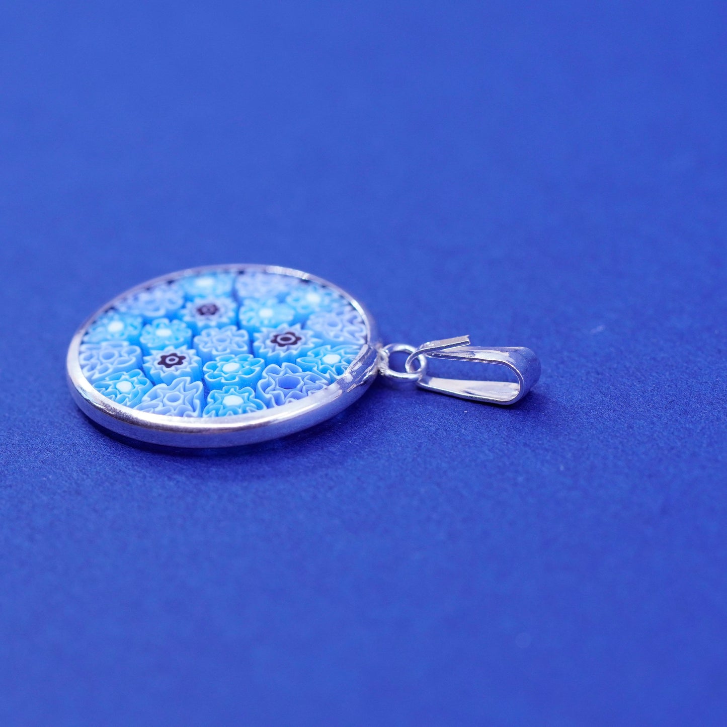 Vintage sterling 925 silver tag pendant w/ multiciori pendant, murano glass