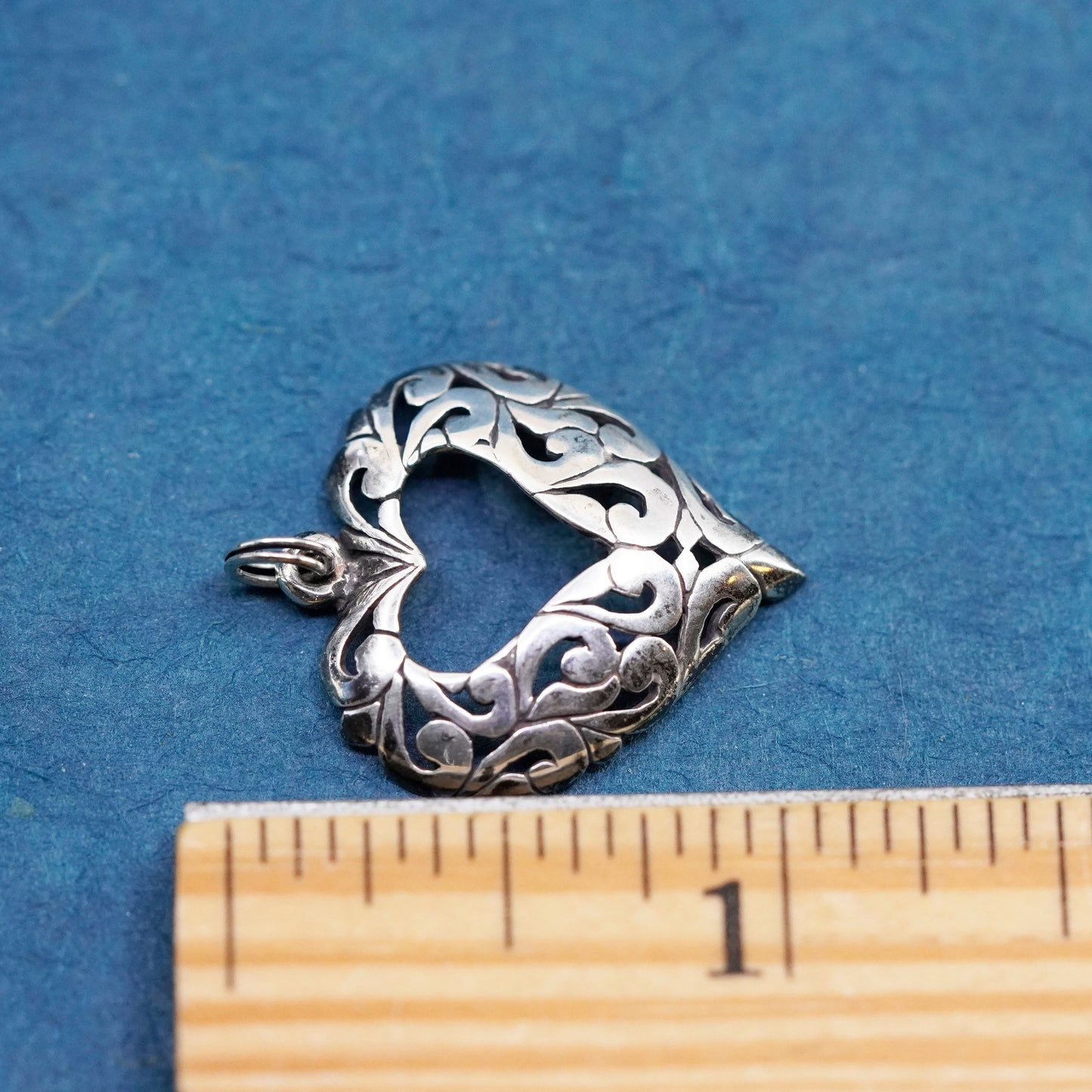 Vintage Sterling silver handmade pendant, 925 Jezlaine filigree heart