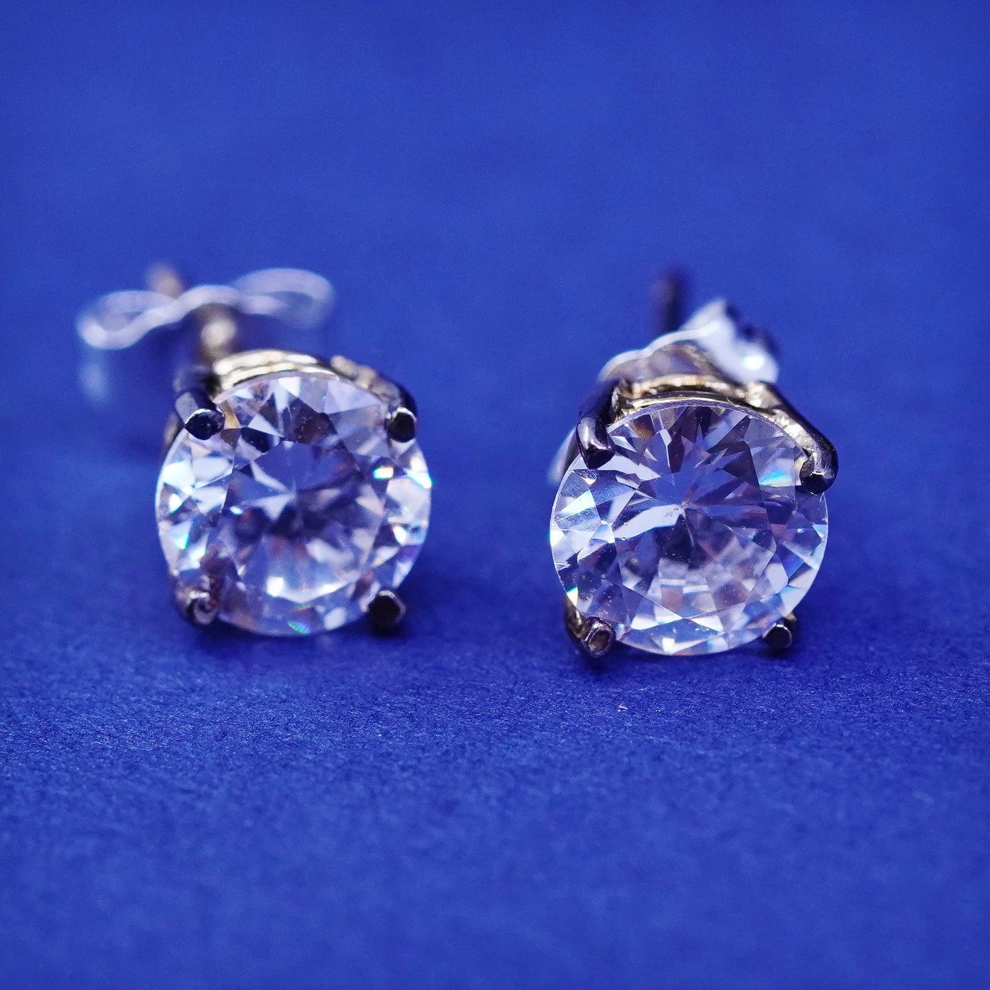 Vintage Vermeil gold over sterling silver handmade earrings, 925 studs with CZ