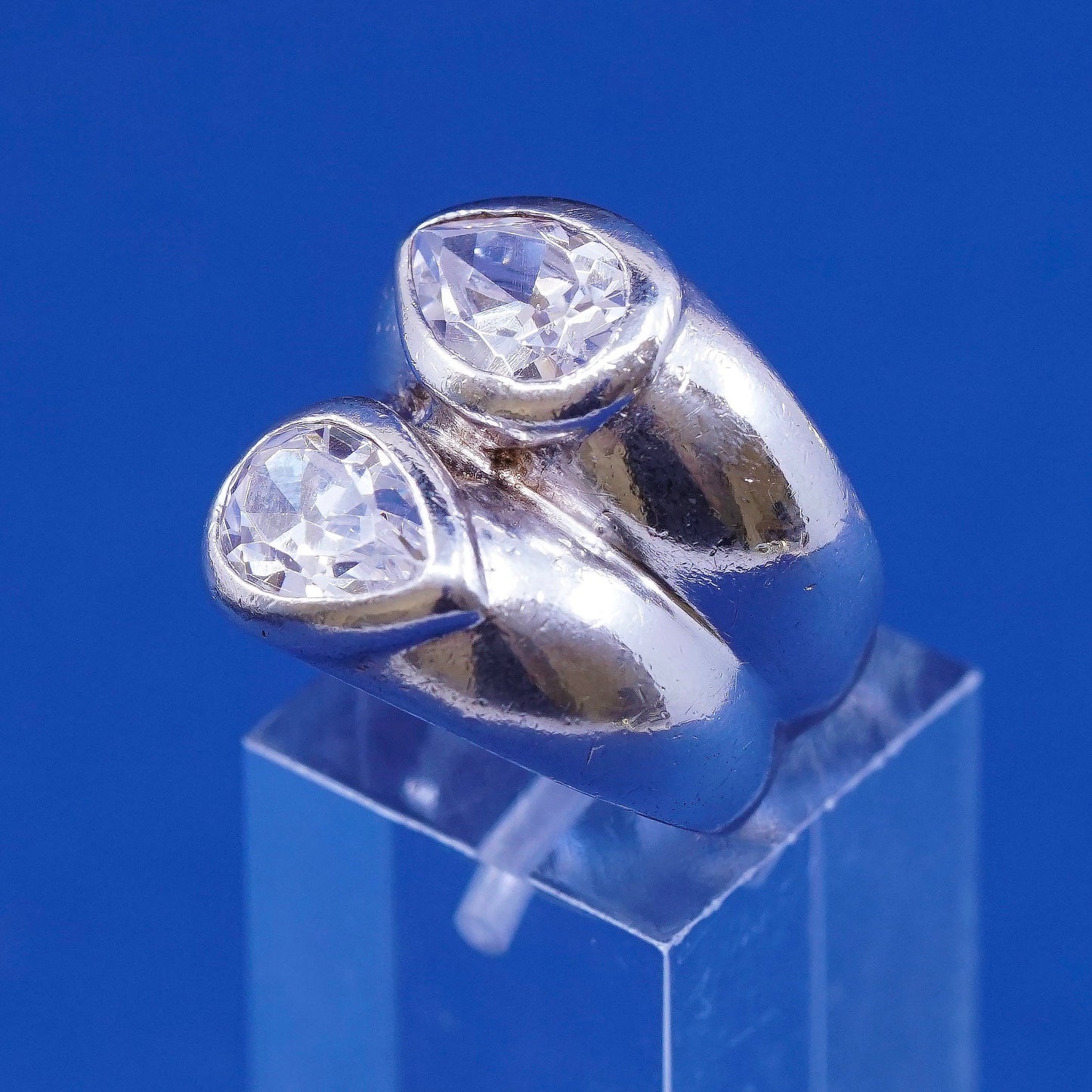 sz 6, vtg Sterling silver handmade ring, 925 statement band w/ teardrop cz
