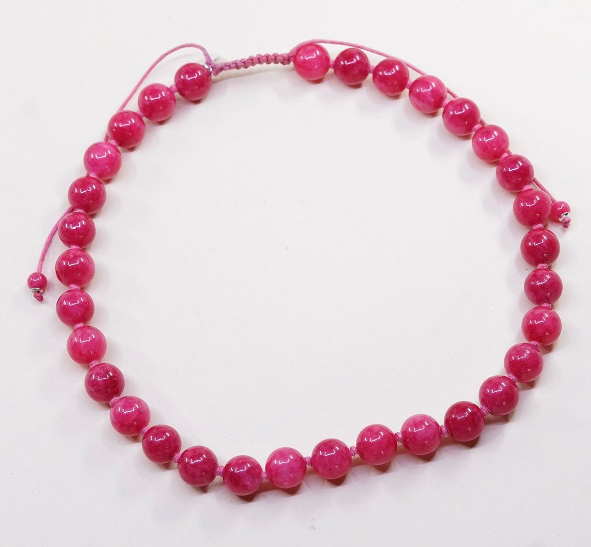 18”, Vintage handmade pink quartz beads with linen thread necklace