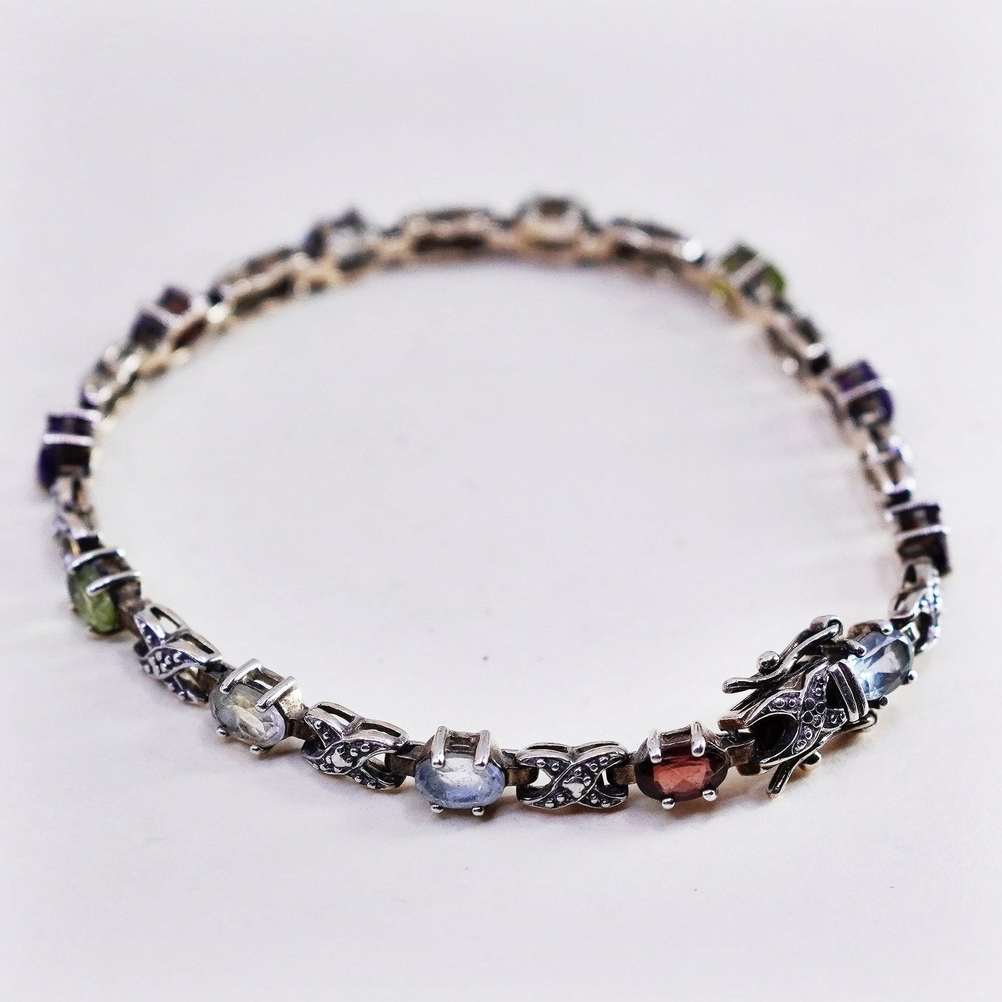7”, vermeil gold over sterling silver tennis bracelet, 925 chain peridot ruby