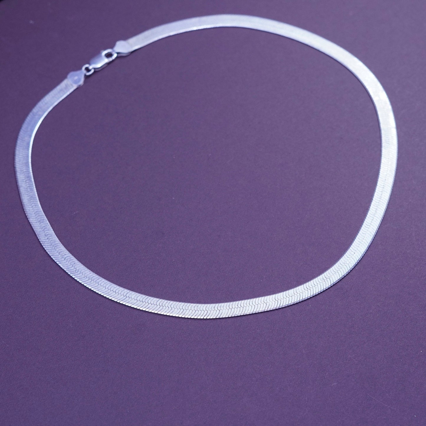 18”, 7mm, vintage Italy Sterling silver herringbone chain, 925 necklace