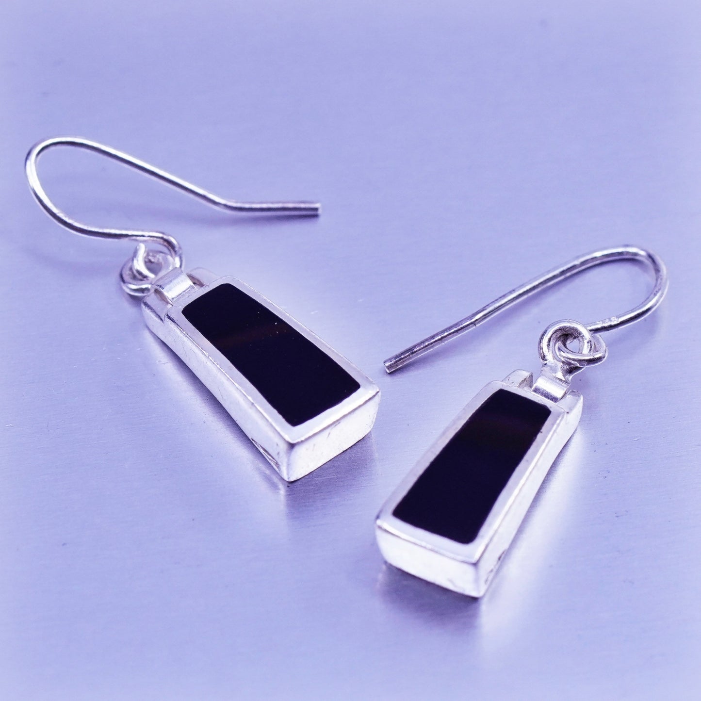 Vintage Sterling 925 silver handmade rectangular earrings with obsidian