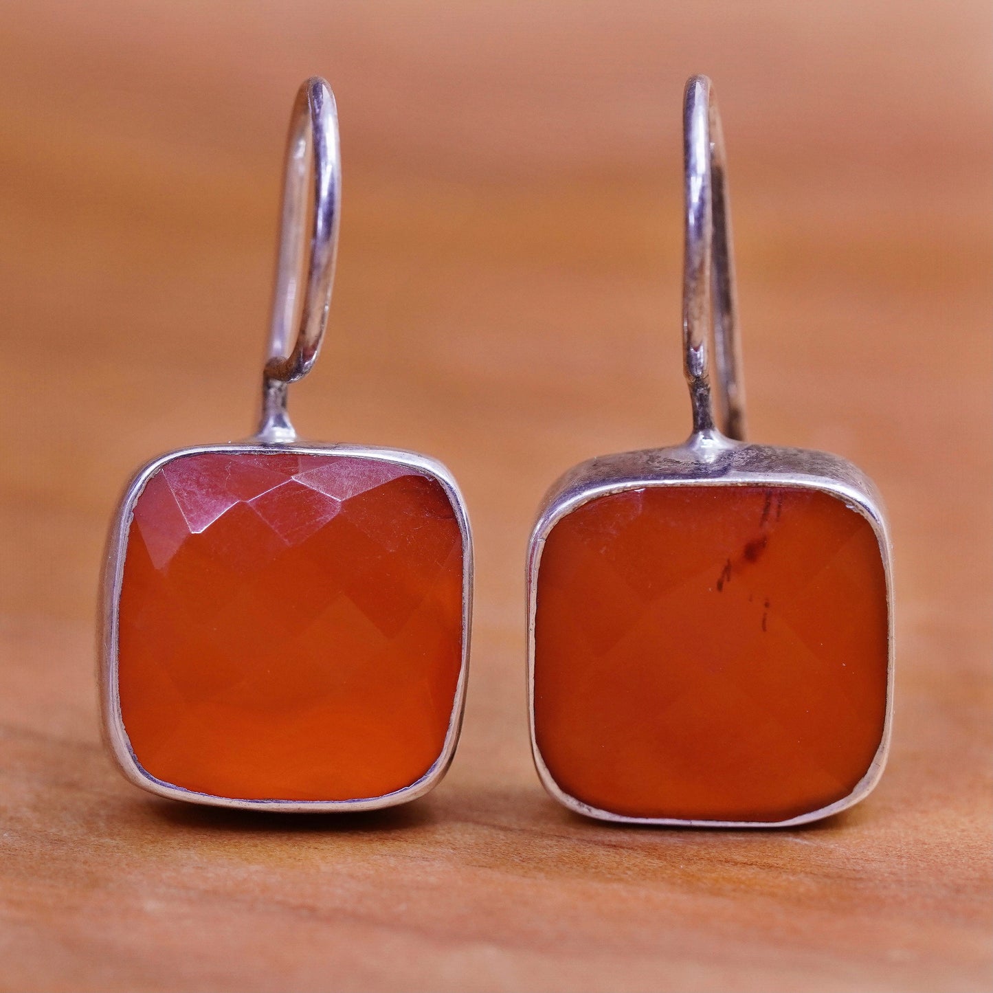 Vintage sterling 925 silver handmade earrings with carnelian