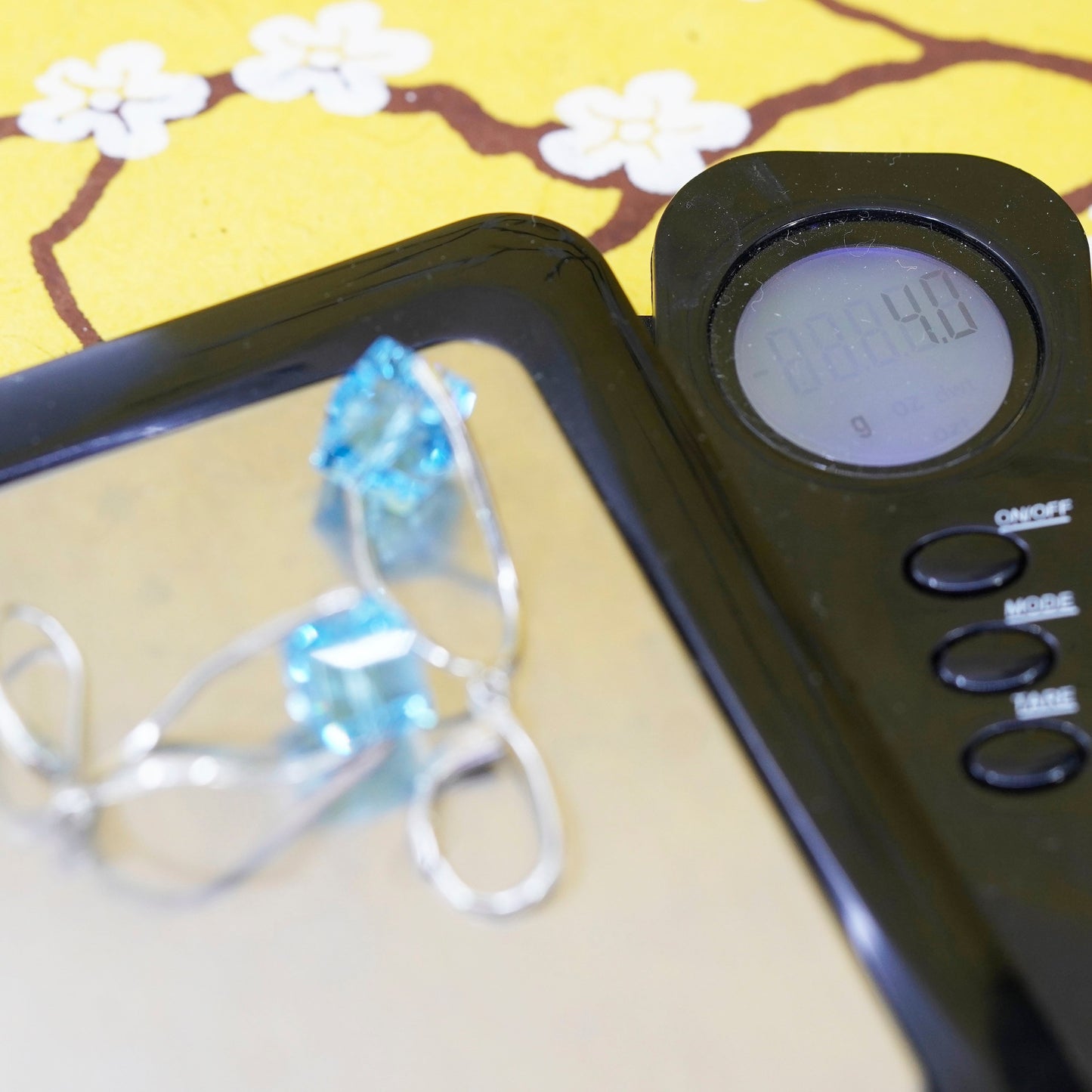 vintage Sterling 925 silver entwined earrings with blue cube crystal