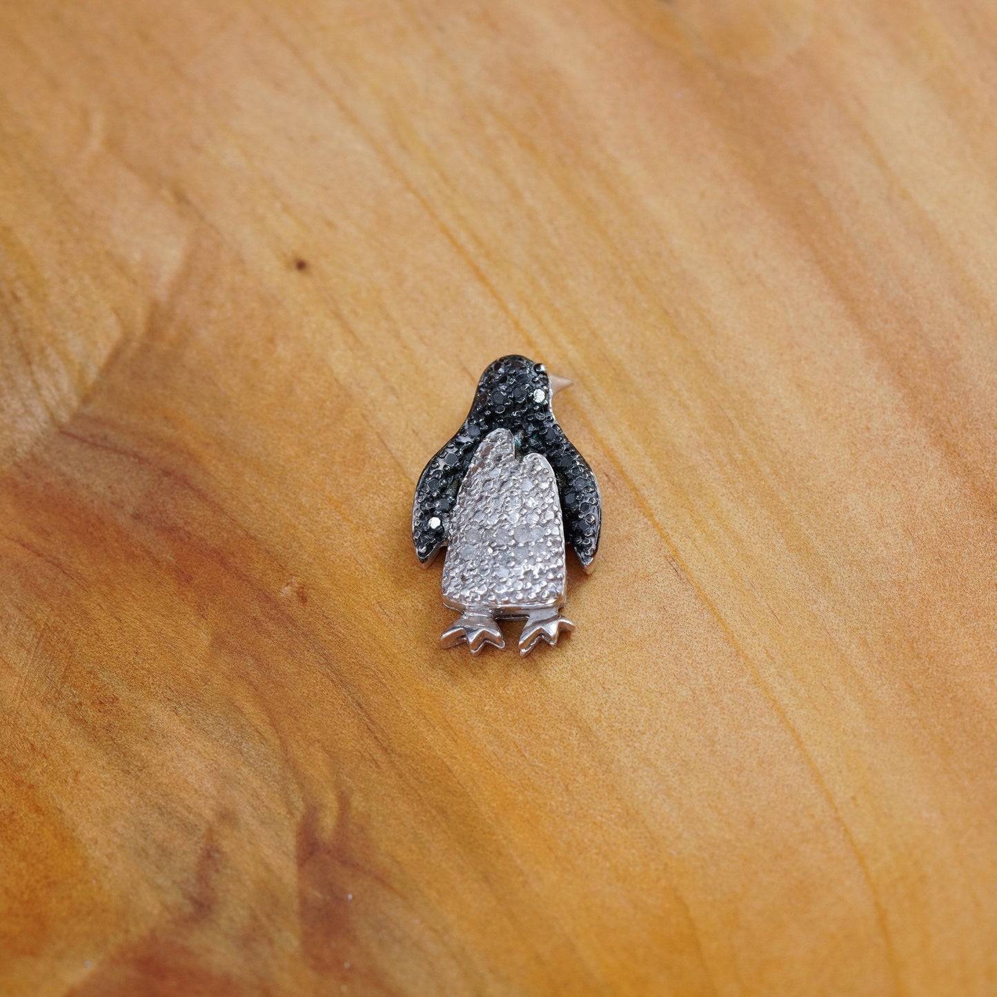 Vintage Sterling silver handmade pendant, 925 penguin with diamond