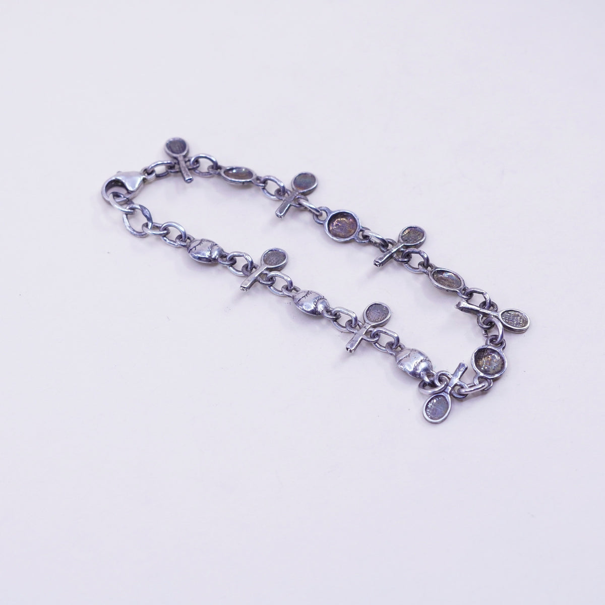 6.75”, milor sterling silver handmade bracelet, 925 tennis ball racket chain