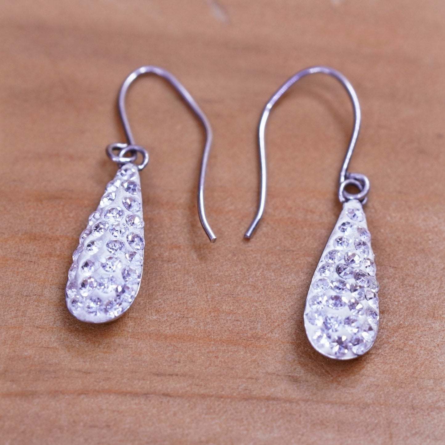 Vintage Sterling silver earrings, 925 teardrops with cluster Cz