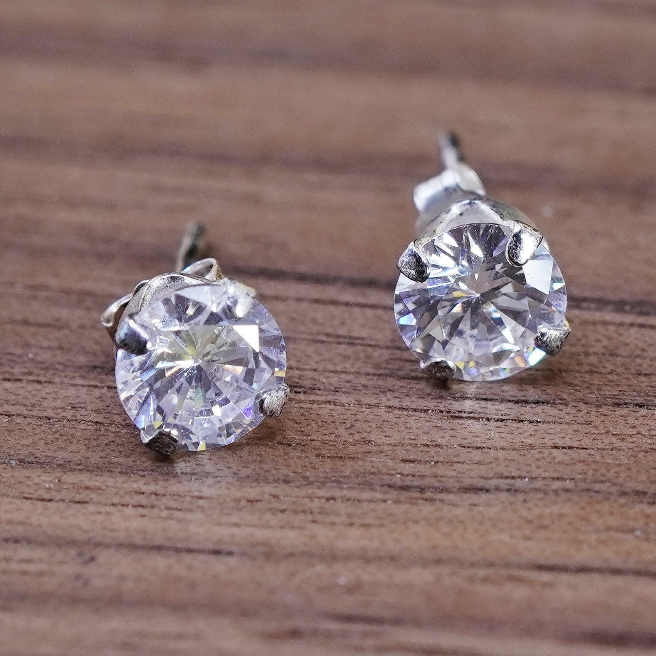 5mm, Sterling silver clear round crystal studs, cz earrings