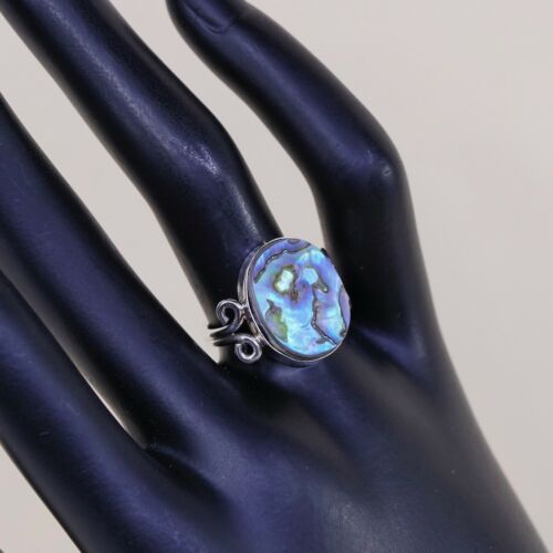 Size 6, Handmade Ring in Sterling 925 Silver N Oval Abalone, Silver Fested