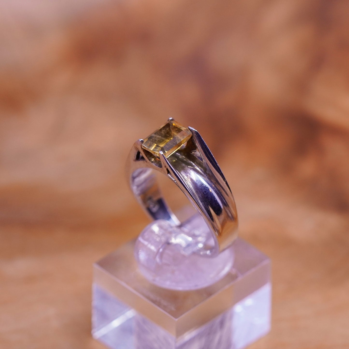 Size 7, vintage Sterling 925 silver handmade statement ring with citrine