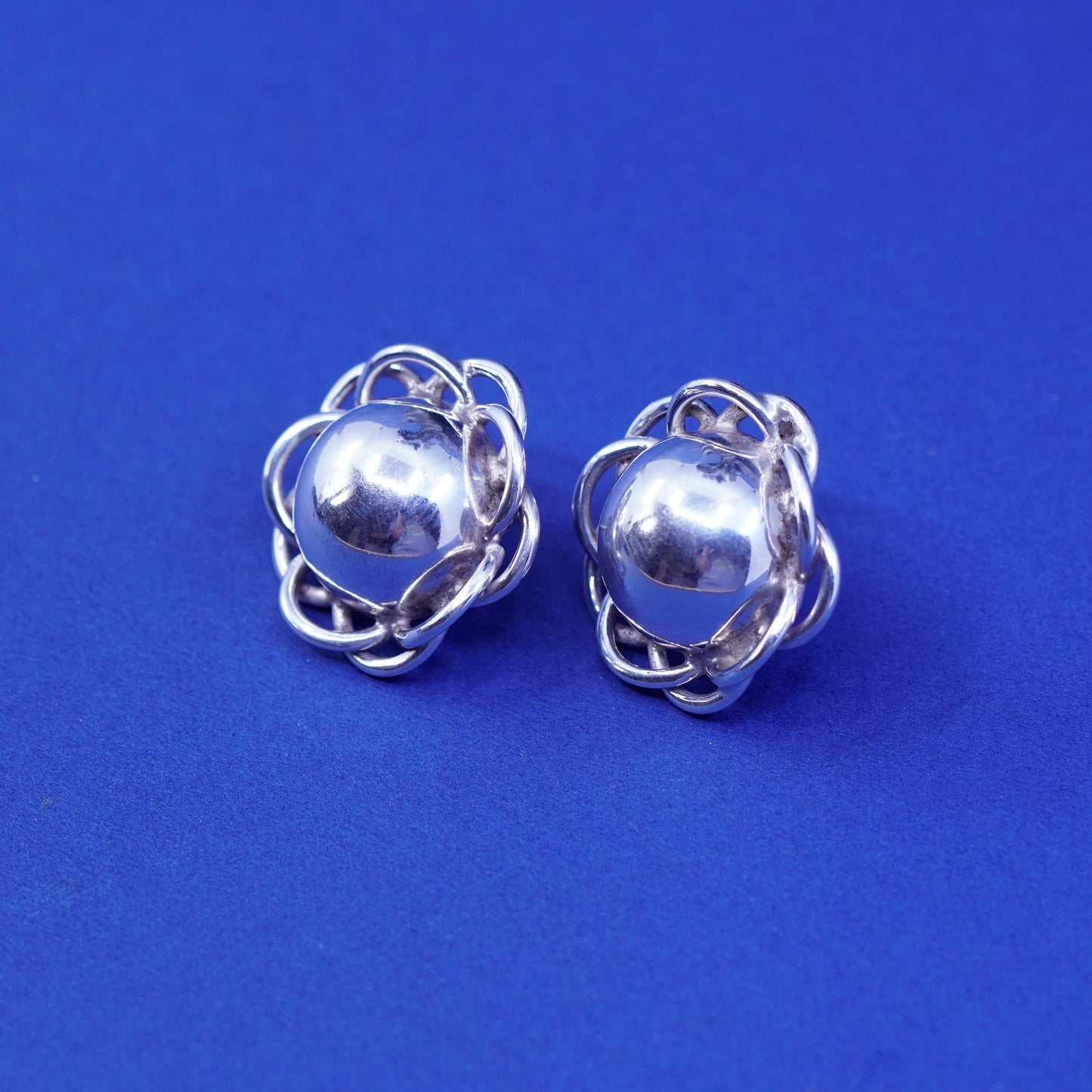 Vintage Mexico Sterling silver handmade earrings, 925 flower studs