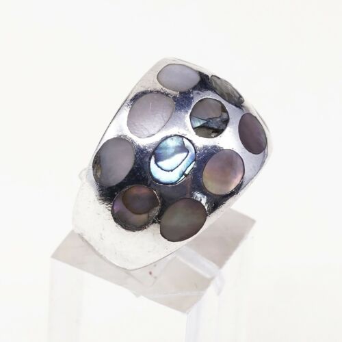 Size 8.25, Vtg Handmade Statement Ring in Sterling Silver W/ Abalone N Mop