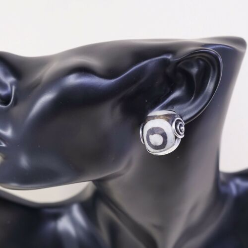 Avio Sterling Silver Handmade Earrings, Mexico Clip On W/ Black N White Tree Nut