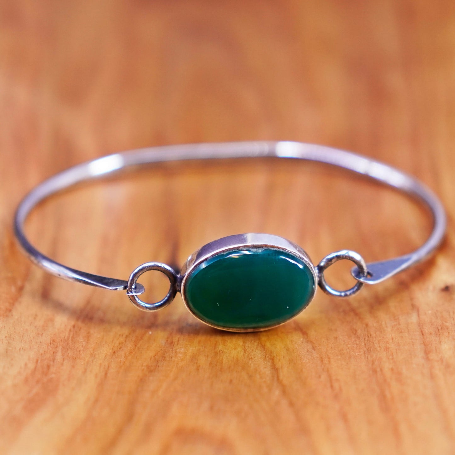 6.75”, Vintage Sterling silver handmade bracelet, 925 hinged bangle with enamel