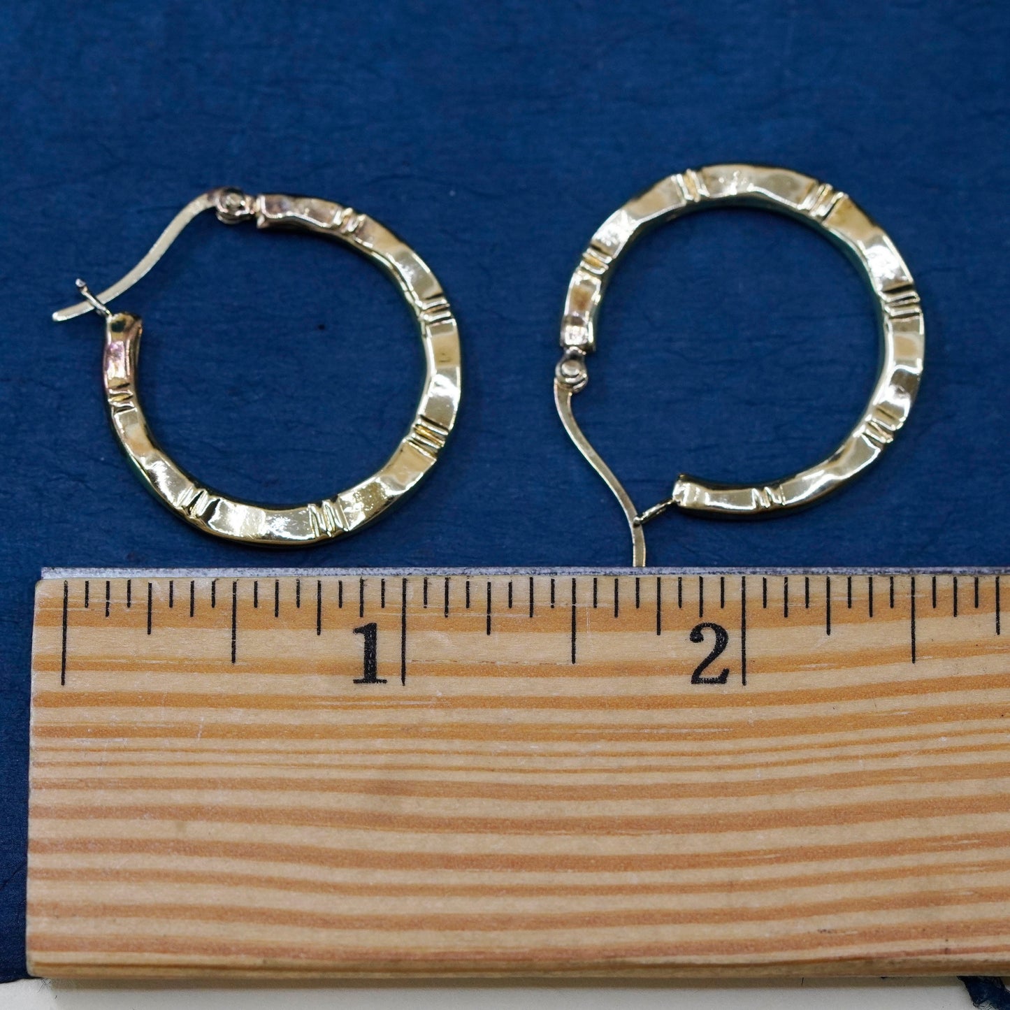1”, vintage vermeil gold over Sterling silver handmade earrings, 925 hoops