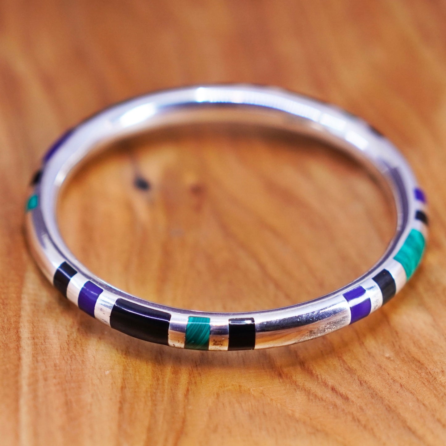 8”, southwestern Sterling silver handmade bracelet, bangle with malachite onyx