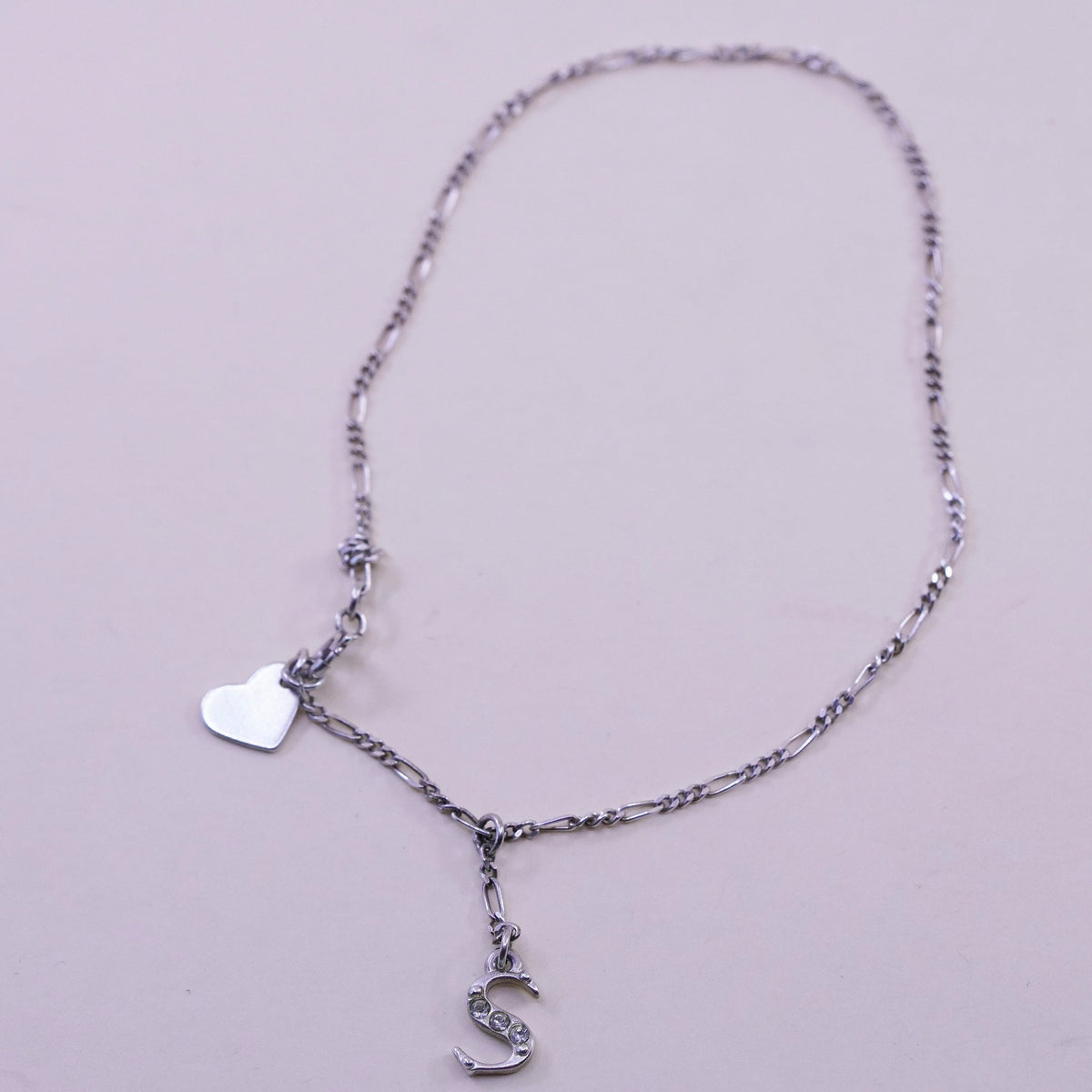 9.25”, sterling silver ankle bracelet, 925 chain, figaro anklet heart charm